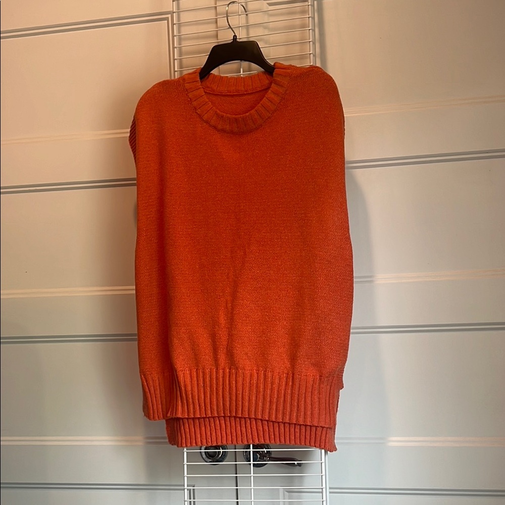 Vibrant Orange Crew Neck Sweater with Ribbed Detailing